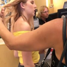 Mom touching sexy daughter's hair